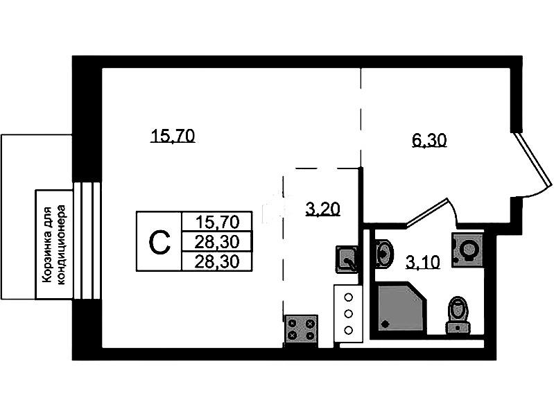 Квартира студия 28.3 м², 3/8 эт., ЖК «Курортный квартал»